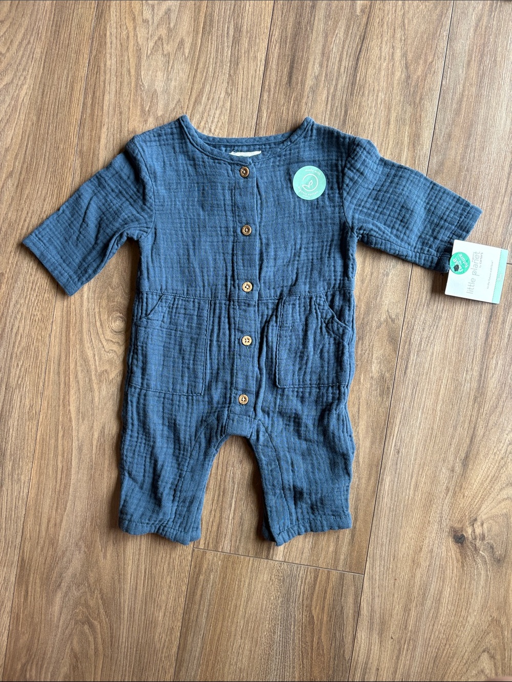 Little Planet Organic Cotton Baby Romper in Deep Slate Blue